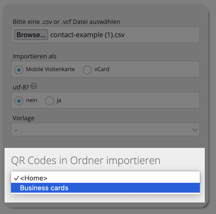 QR Codes in Ordner importieren