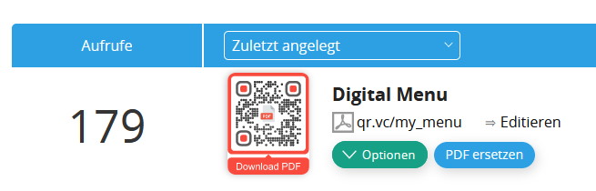 Dashboard mit PDF-QR-Code