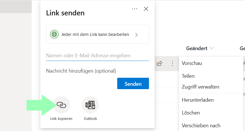 Kontext-Menü zum Teilen einer Datei