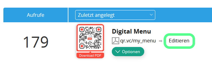 Dashboard mit PDF QR Code