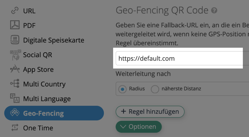 Default Geo-Fencing QR Code URL