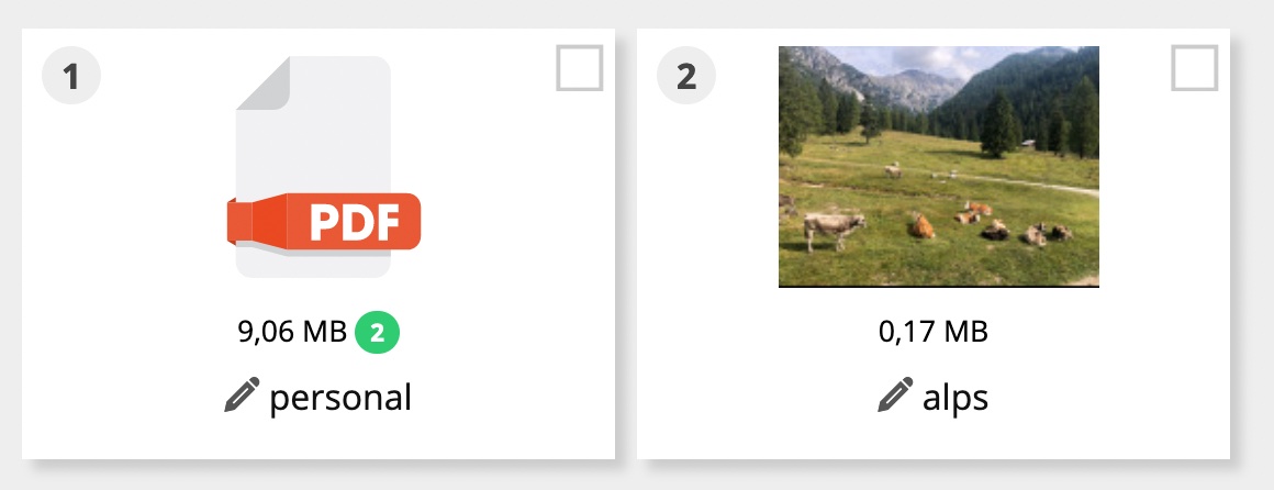 Mediathek mit einem Bild und einer PDF-Datei