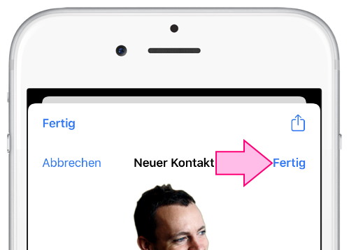 Schaltfläche Fertig, um einen neuen Kontakt auf einem iPhone zu speichern