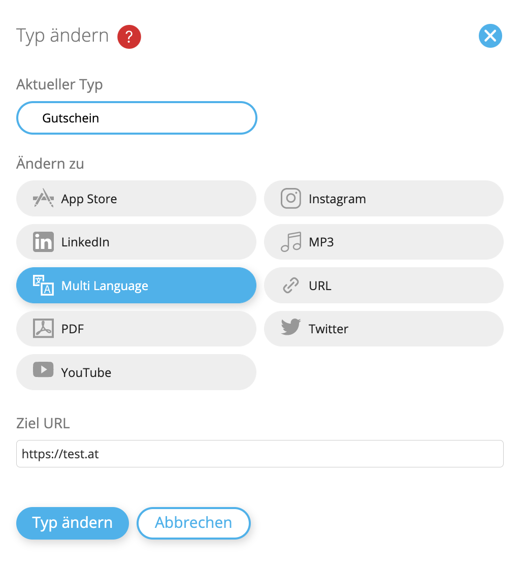 Landing Page Typ ändern Maske