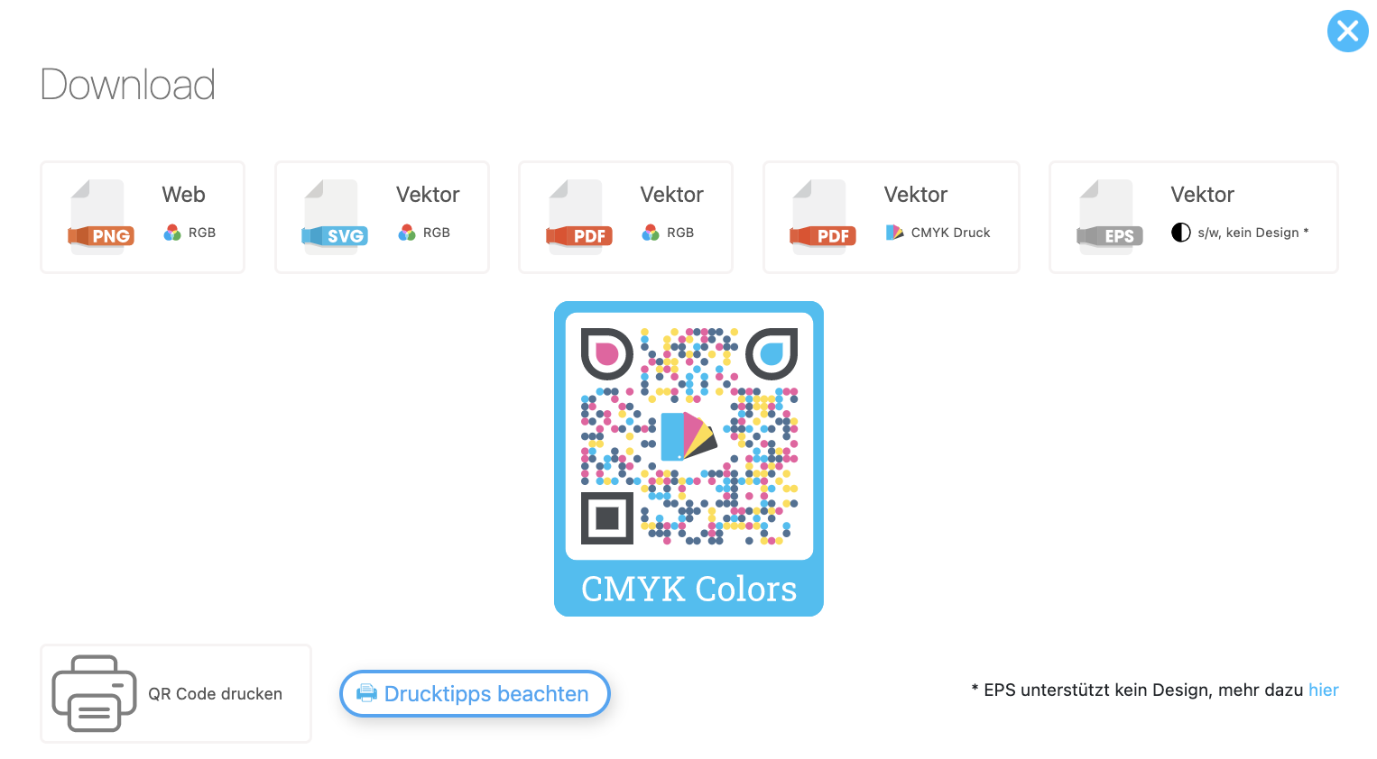 QR Code Download als PDF-Datei mit CMYK Farbwerten