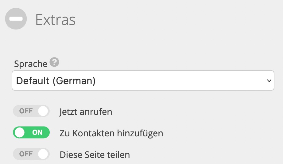 Aktivieren Sie Zu Kontakten hinzufügen, damit der C2A Button um den Kontakt in das Adressbuch herunterzuladen erscheint